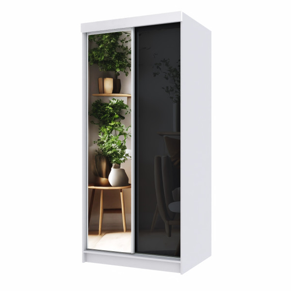 Szafa przesuwna dwudrzwiowa PARIS 100 cm czarny połysk + lustro 1001814