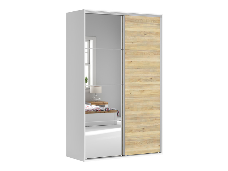 Szafa przesuwna Flex 150 cm z lustrem FLEX-biały/dąb mauvella 359763