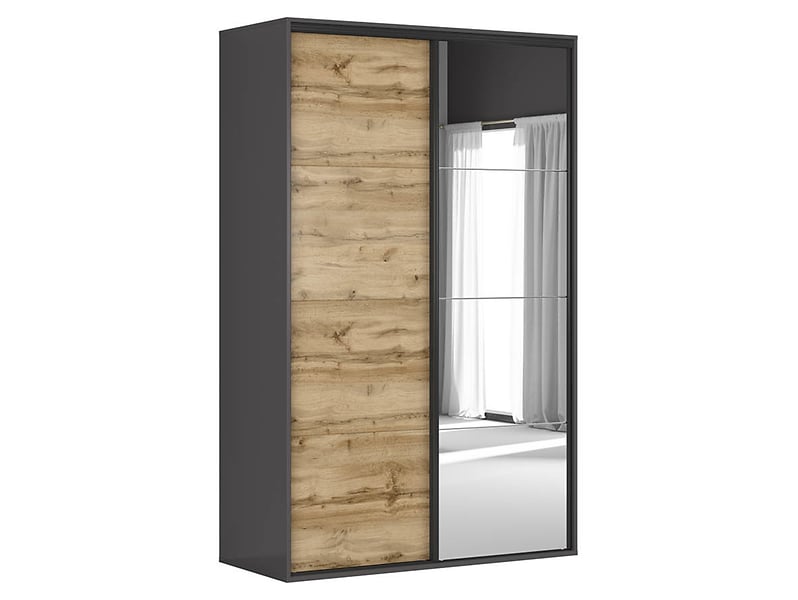 Szafa przesuwna Flex 150 cm z lustrem grafit/dąb wotan 56345