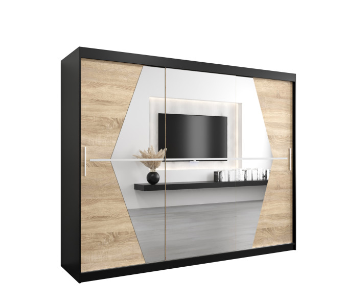 Szafa przesuwna garderoba BOLIWIA 250 czarny mat + dąb sonoma 693025