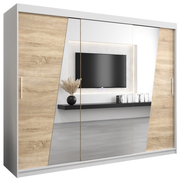 Szafa przesuwna Garderoba RHOMB 250 biały + sonoma 102606