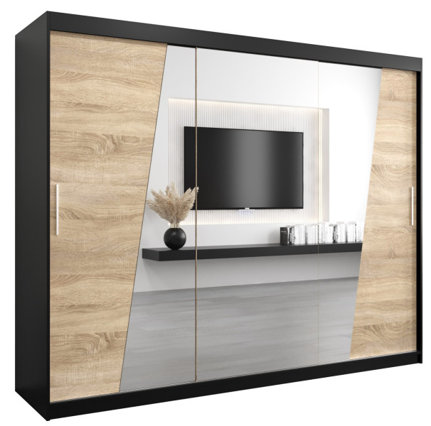 Szafa przesuwna Garderoba RHOMB 250 czarny + sonoma 102617