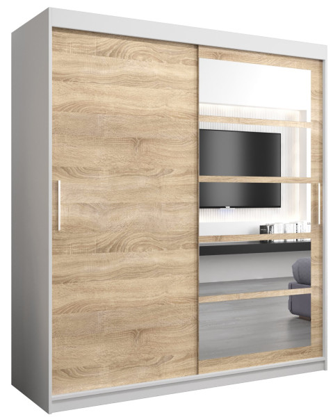 Szafa przesuwna Garderoba Roma 01 180 biały + sonoma 97008