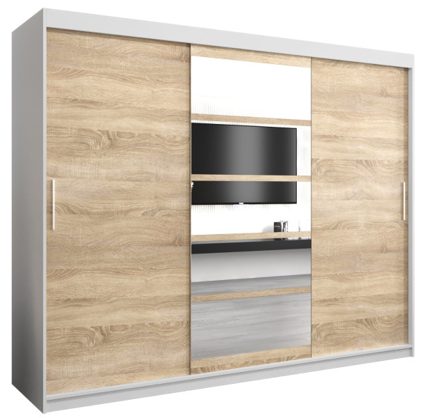 Szafa przesuwna garderoba ROMA 01 250 biały + sonoma 97165