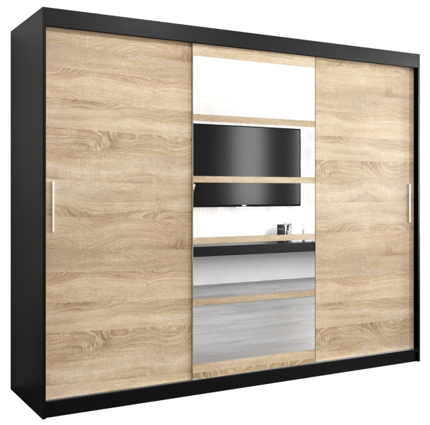 Szafa przesuwna garderoba ROMA 01 250 czarny + sonoma 97338