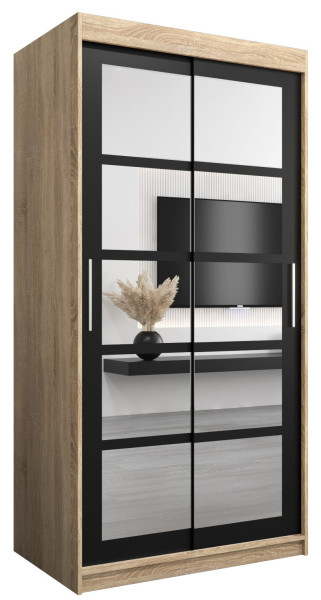 Szafa przesuwna garderoba ROMA 02 100 sonoma + czarny 97100