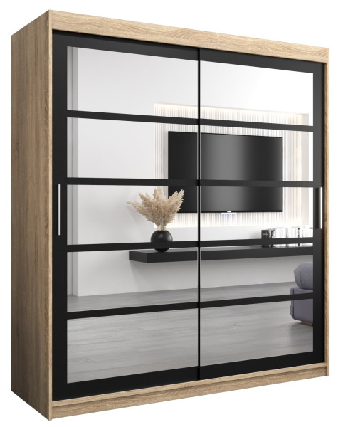 Szafa przesuwna garderoba ROMA 02 180 sonoma + czarny 96969