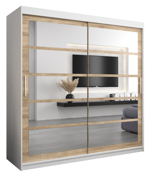 Szafa przesuwna garderoba ROMA 02 200 biały + sonoma 97255