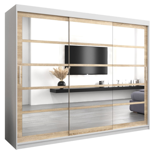 Szafa przesuwna garderoba ROMA 02 250 biały + sonoma 96956