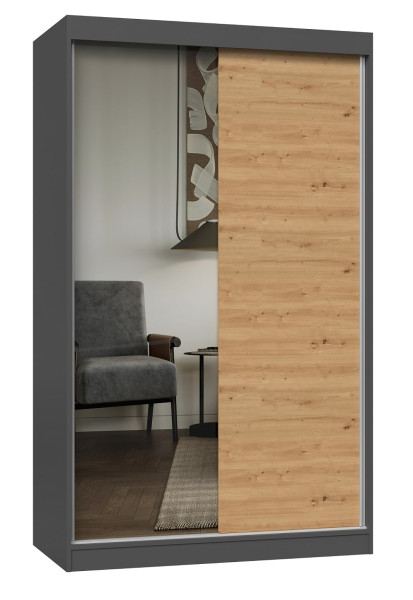 Szafa przesuwna Iga 120 cm 1 lustro antracyt / dąb artisan 121393