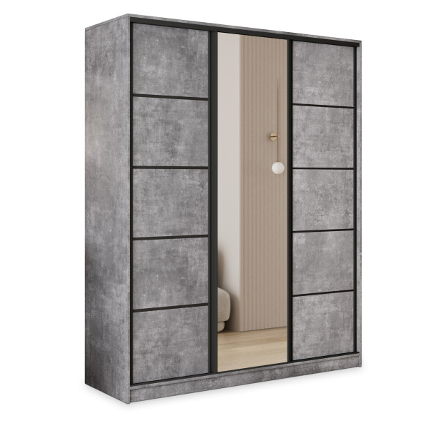 Szafa przesuwna PINA 150 cm z lustrem Beton jasny + Czarny 739530