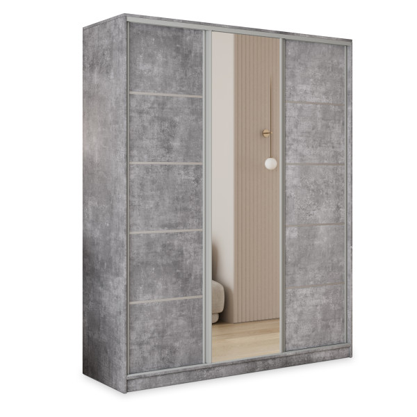 Szafa przesuwna PINA 150 cm z lustrem Beton jasny + Srebrny 739740