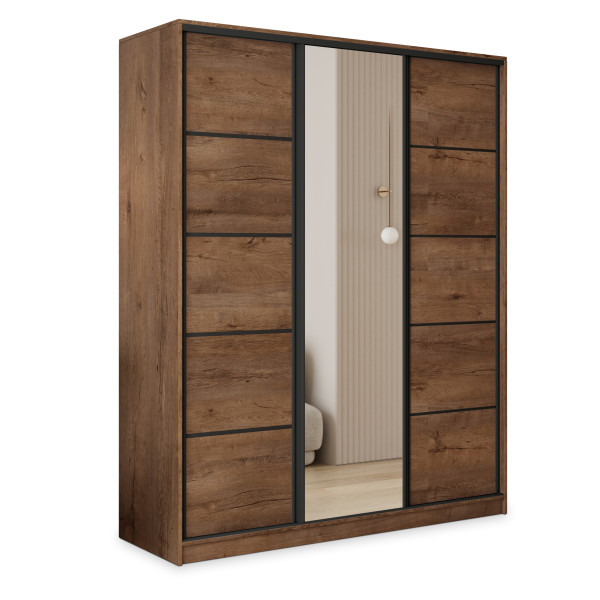 Szafa przesuwna PINA 150 cm z lustrem Dąb lefkas + Czarny 739534
