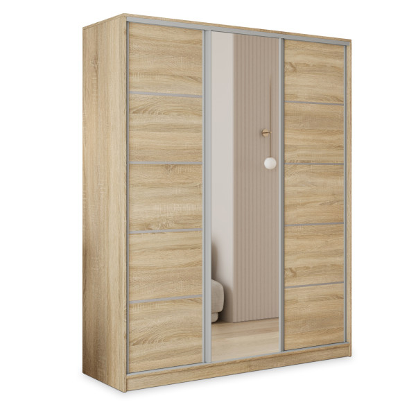 Szafa przesuwna PINA 150 cm z lustrem Dąb sonoma + Srebrny 739555
