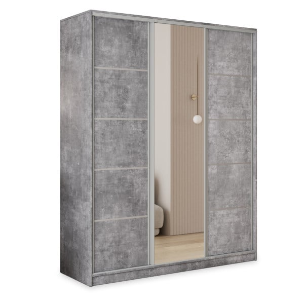 Szafa przesuwna PINA 160 cm z lustrem Beton jasny + Srebrny 748820