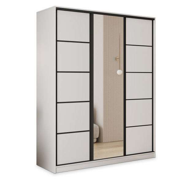 Szafa przesuwna PINA 160 cm z lustrem Biała + Czarny 739495