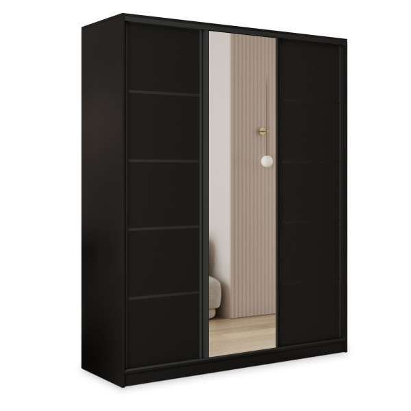 Szafa przesuwna PINA 160 cm z lustrem Czarna 739455
