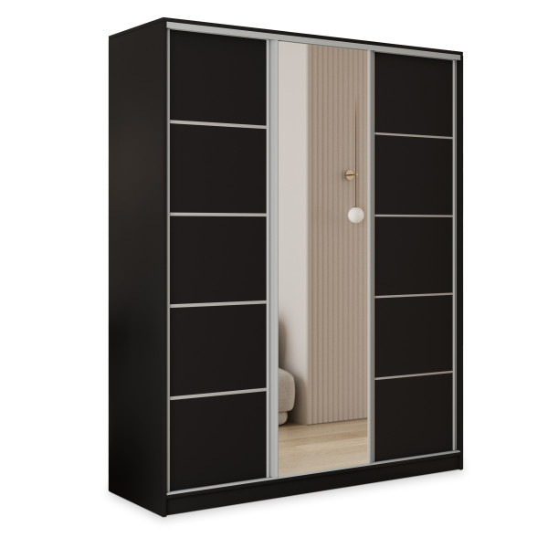 Szafa przesuwna PINA 160 cm z lustrem Czarna + Srebrny 740841