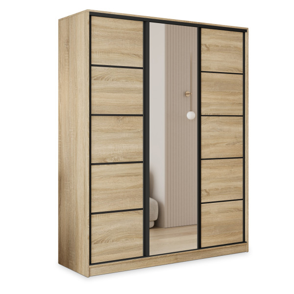 Szafa przesuwna PINA 160 cm z lustrem Dąb sonoma + Czarny 739752