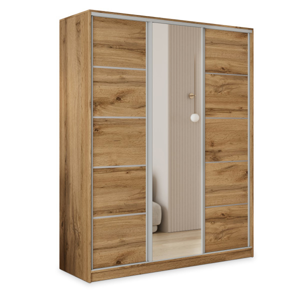 Szafa przesuwna PINA 160 cm z lustrem Dąb wotan + Srebrny 739774
