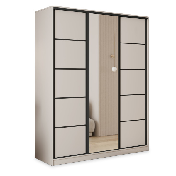Szafa przesuwna PINA 160 cm z lustrem Kaszmir + Czarny 748807