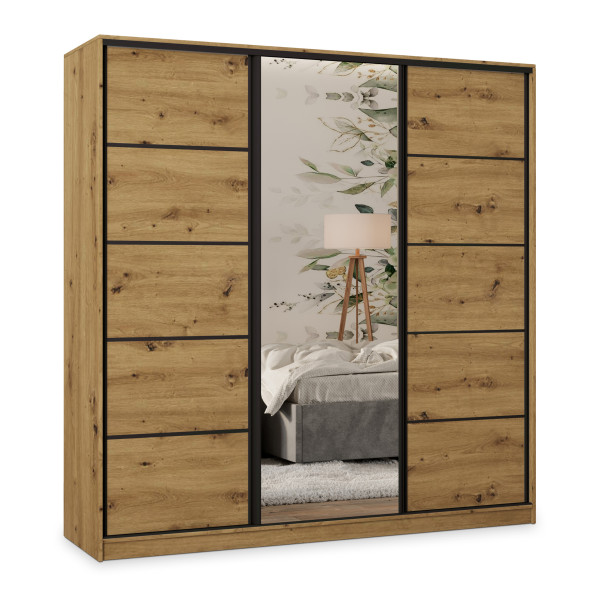 Szafa przesuwna PINA 180 cm z lustrem Dąb artisan + Czarny 739574