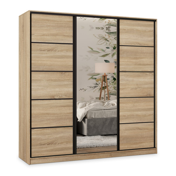Szafa przesuwna PINA 180 cm z lustrem Dąb sonoma + Czarny 739442