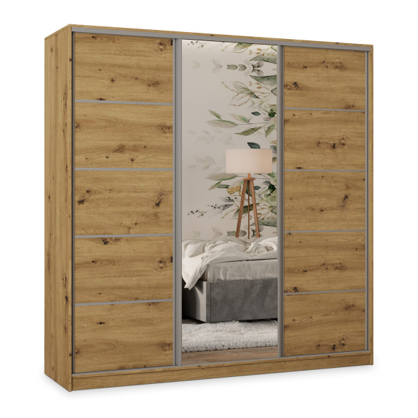 Szafa przesuwna PINA 200 cm z lustrem Dąb artisan + Srebrny 740779