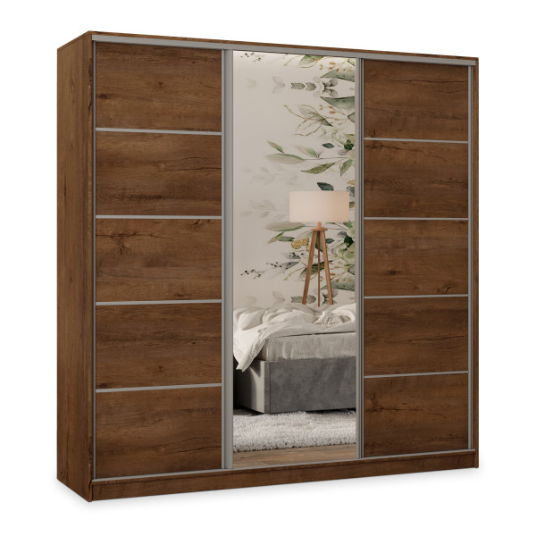 Szafa przesuwna PINA 200 cm z lustrem Dąb lefkas + Srebrny 739576