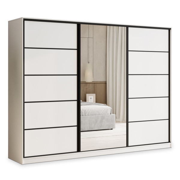 Szafa przesuwna PINA 235 cm z lustrem Biała + Czarny 739566