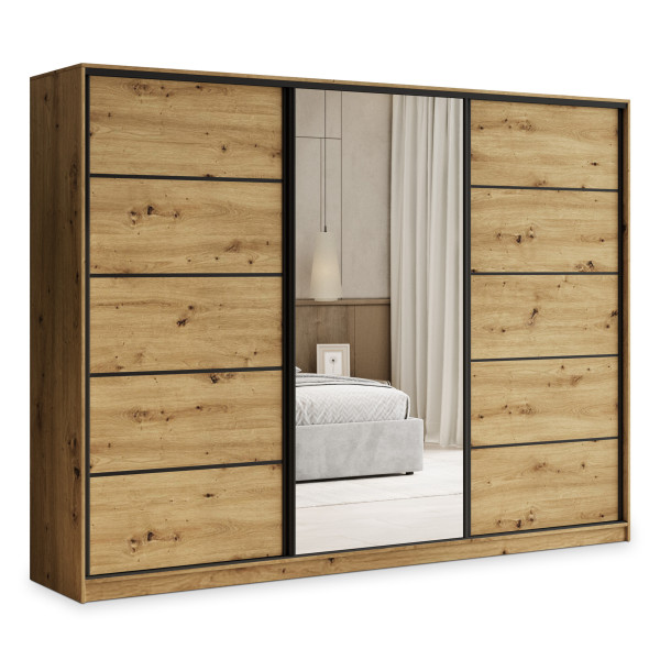 Szafa przesuwna PINA 235 cm z lustrem Dąb artisan + Czarny 740753
