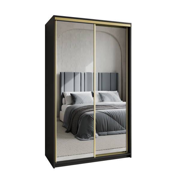 Szafa przesuwna RIEN 120 cm z lustrem Czarna + Złoty 740077
