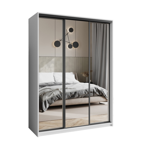 Szafa przesuwna RIEN 150 cm z lustrem Biała + Czarny 740058