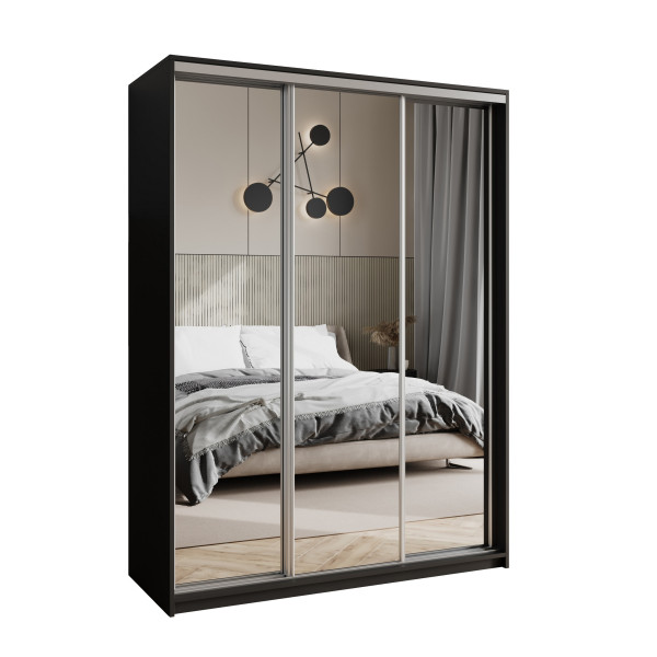 Szafa przesuwna RIEN 150 cm z lustrem Czarna + Satyna 739974