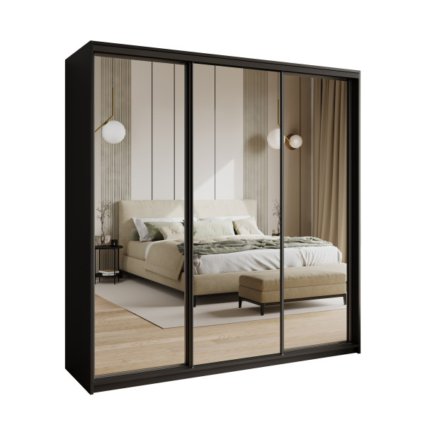 Szafa przesuwna RIEN 180 cm z lustrem Czarna 740084