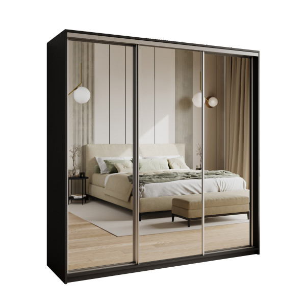 Szafa przesuwna RIEN 200 cm z lustrem Czarna + Satyna 739854