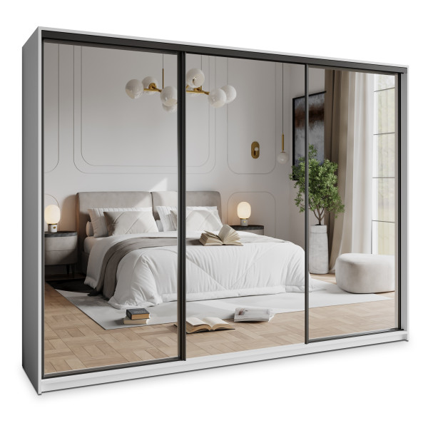 Szafa przesuwna RIEN 270 cm z lustrem Biała + Czarny 739954