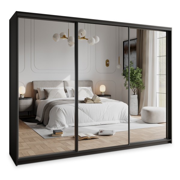 Szafa przesuwna RIEN 270 cm z lustrem Czarna 740041