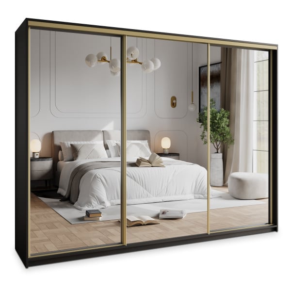 Szafa przesuwna RIEN 270 cm z lustrem Czarna + Złoty 739825