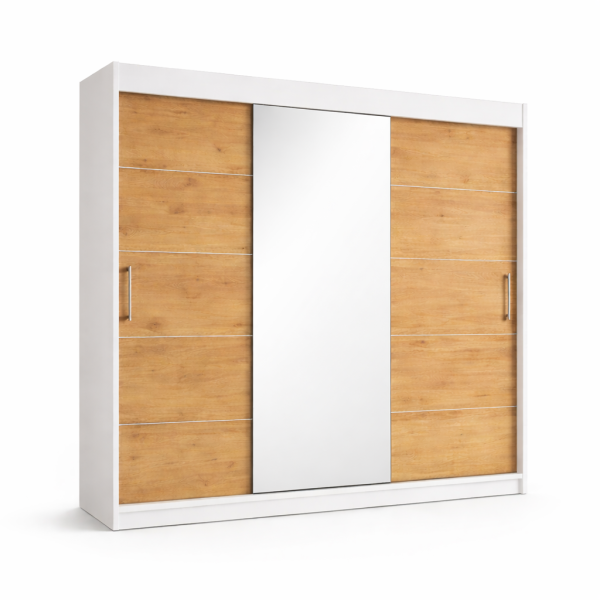 Szafa przesuwna RIO-3 180cm dąb artisan + biały + srebrne dodatki 1003116