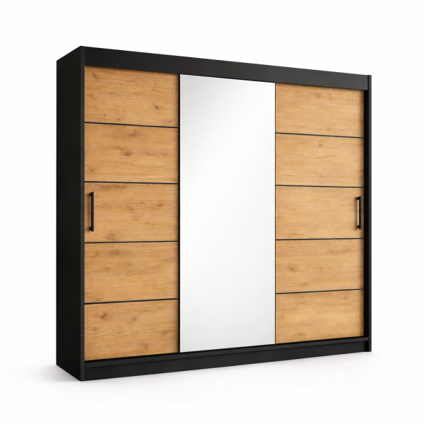 Szafa przesuwna RIO-3 180cm dąb artisan + czarny + czarne dodatki 1003151