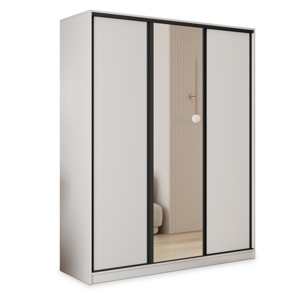 Szafa przesuwna TARI 150 cm z lustrem Biała + Czarny 740069