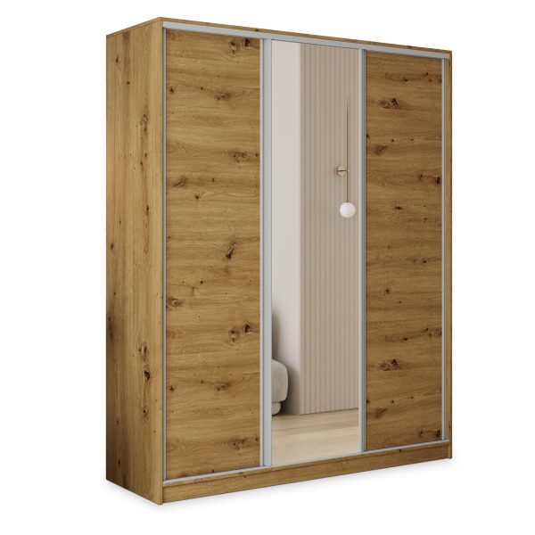 Szafa przesuwna TARI 150 cm z lustrem Dąb artisan + Srebrny 739984