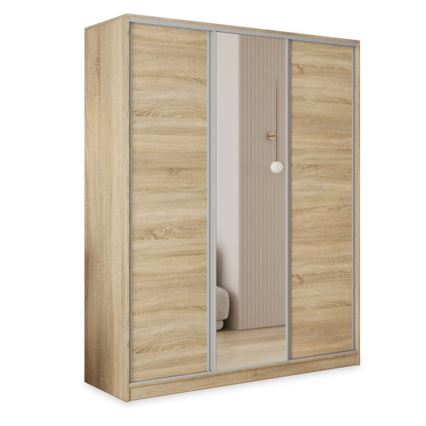 Szafa przesuwna TARI 150 cm z lustrem Dąb sonoma + Srebrny 739875