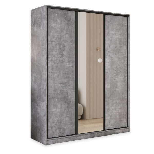 Szafa przesuwna TARI 160 cm z lustrem Beton jasny + Czarny 739851