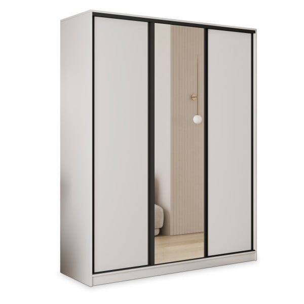 Szafa przesuwna TARI 160 cm z lustrem Biała + Czarny 739947