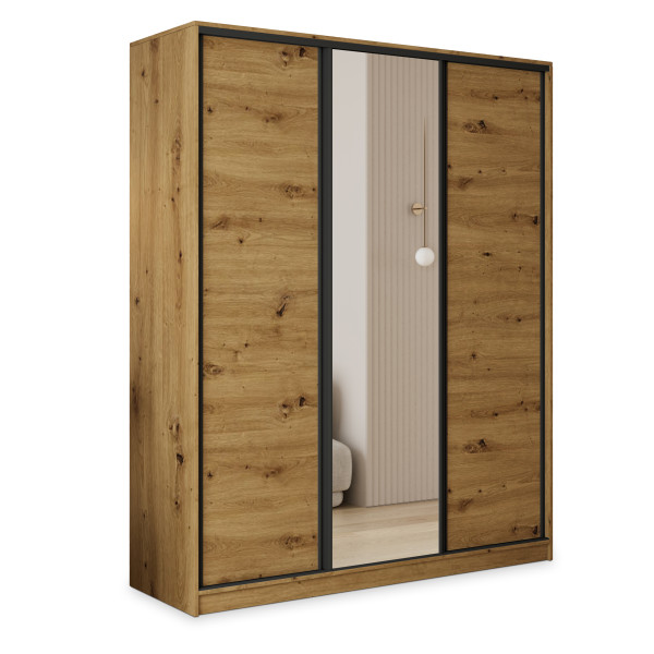 Szafa przesuwna TARI 160 cm z lustrem Dąb artisan + Czarny 739867
