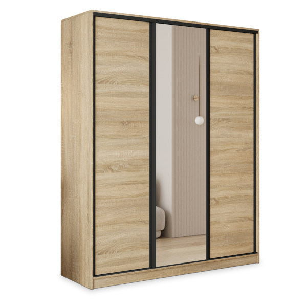 Szafa przesuwna TARI 160 cm z lustrem Dąb sonoma + Czarny 739870