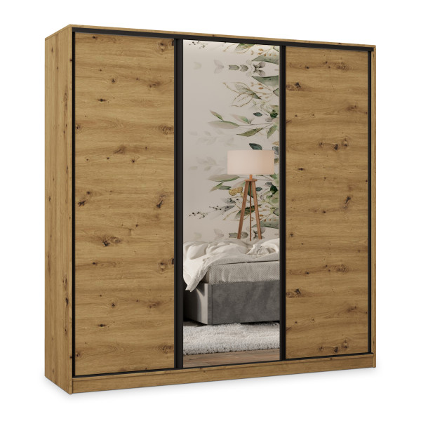 Szafa przesuwna TARI 180 cm z lustrem Dąb artisan + Czarny 739946