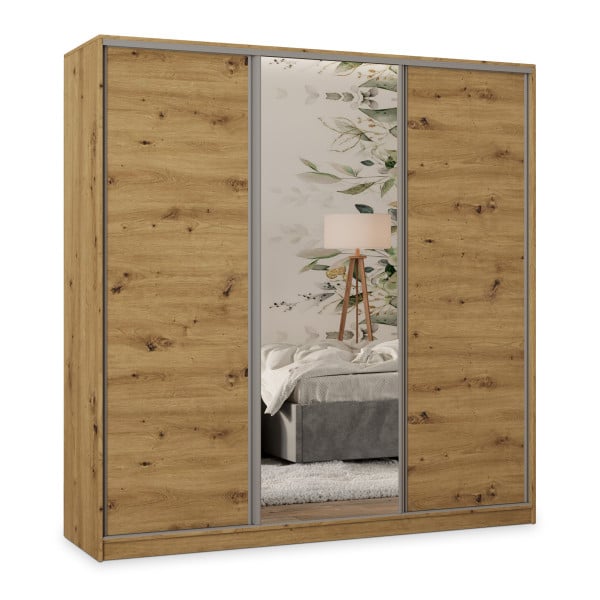 Szafa przesuwna TARI 180 cm z lustrem Dąb artisan + Srebrny 739993